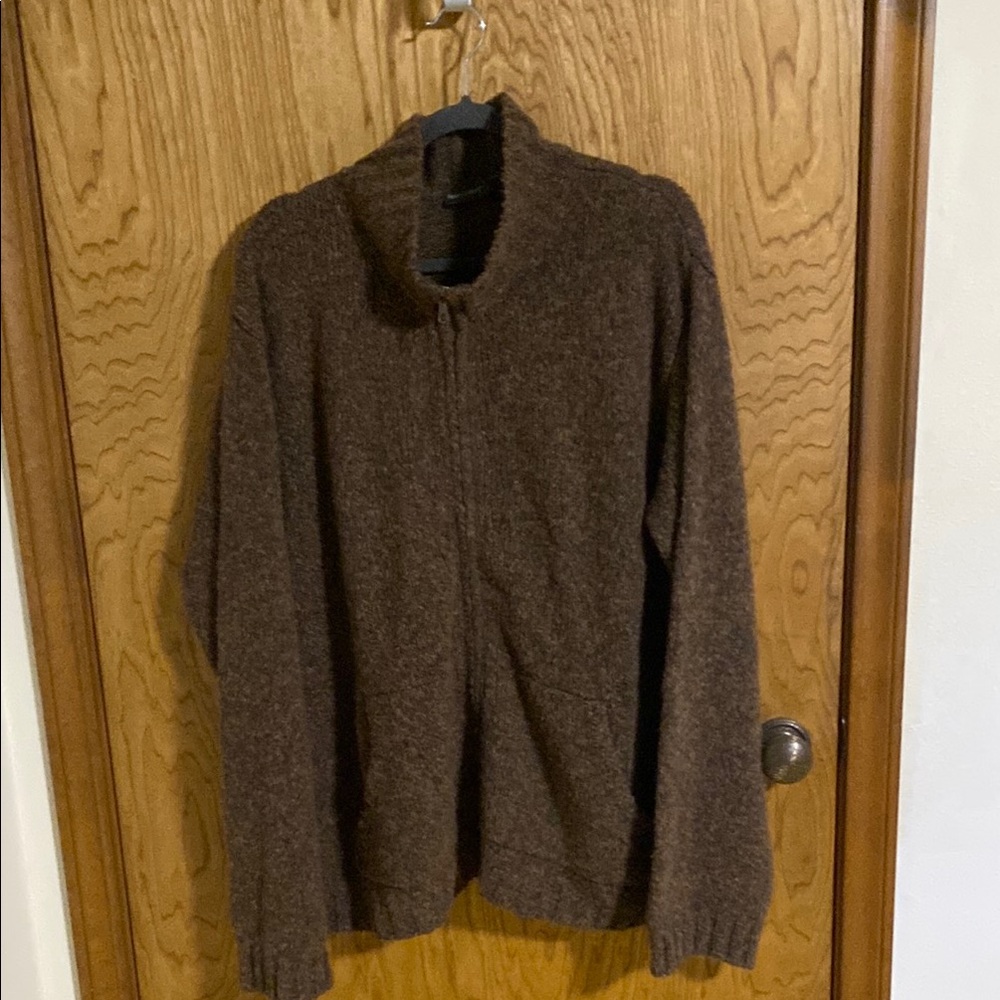 Henry Cotton's Brown Wool Zip Up Sweater with Comfortable Fit and Fine Knit XL